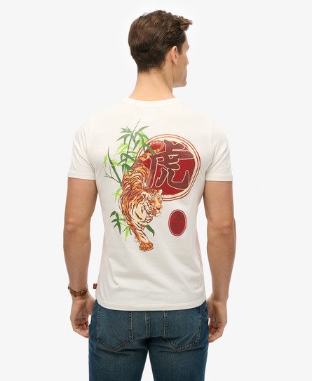 Superdry Mannen Vintage Logo Tokyo T-shirt met Relaxte Pasvorm Crème